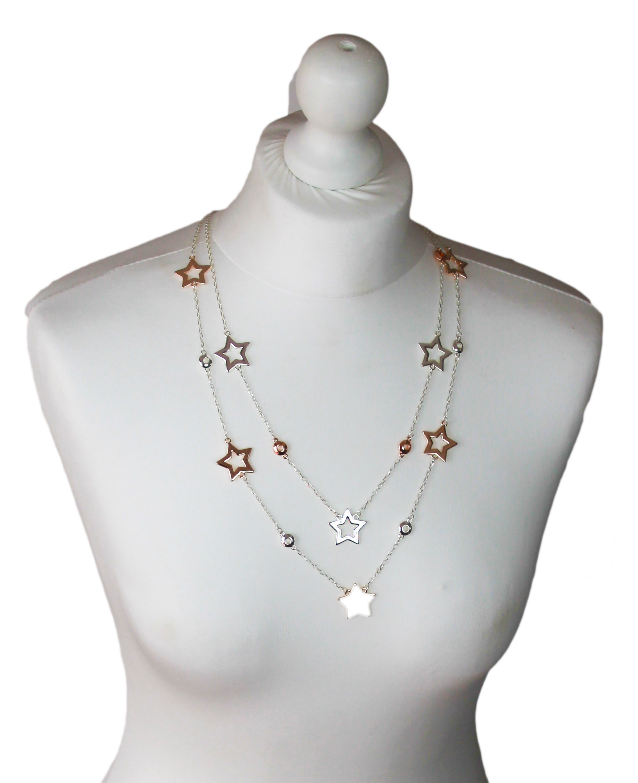 double strand star multiple silver gold long necklace